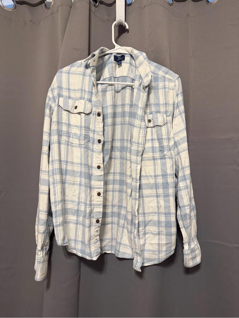 Light Blue & White Plaid Men's Button-Up Shirt Men Size Small